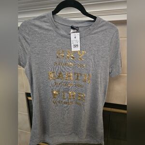 Gray T-Shirt with Gold Text